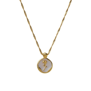 Collier vintage plaqué or avec rose 3D sur un pendentif en nacre blanche élégante