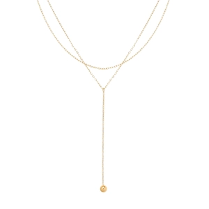 Double layered gold beaded Y-necklace in minimalist titanium steel for a layered jewelry look