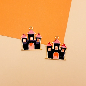 Detailed macro view of Halloween haunted house castle alloy charms for DIY jewelry making