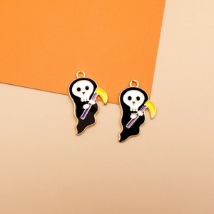 Handmade Halloween enamel ghost charms with scythes for DIY jewelry making and crafts