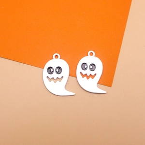 Detailed shot of white alloy enamel ghost charms for Halloween DIY jewelry making