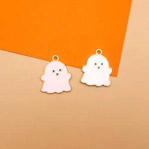 Set of cute pink and white Halloween ghost enamel charms for DIY jewelry making projects