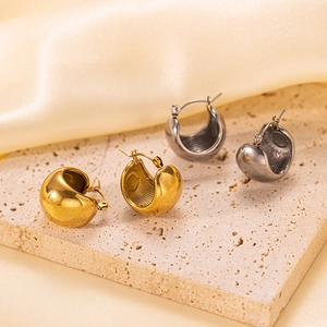 Boucles D'Oreilles Créoles Épaisses En C Pour Femmes Acier Inoxydable Minimaliste Géométrique Creux Poli Haute Brillance