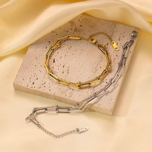 Double Layer Stainless Steel Bracelet Paperclip Chain Round Bead Layered Design Fashion Adjustable Jewelry Women