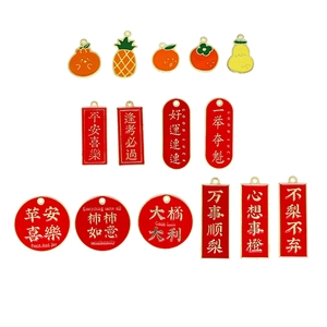 Red and gold alloy drip oil blessing charms for DIY jewelry making and keychains