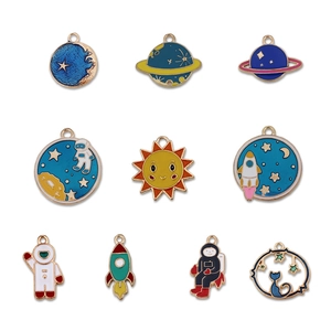 Space-themed astronaut and planet alloy enamel charms for DIY jewelry making