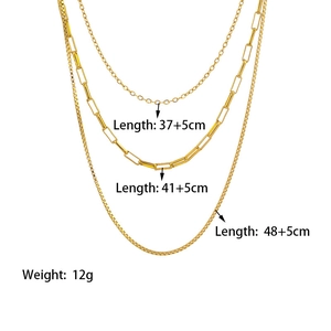 Three-layer 18K gold plated stainless steel necklace set with paperclip and box chains