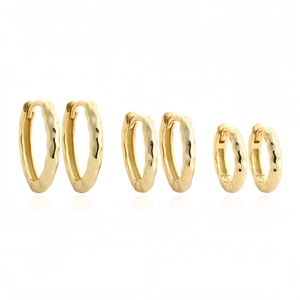 Three pairs of golden Baroque hammered texture S925 silver hoop earrings in varying sizes