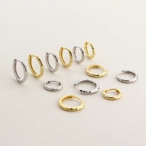S925 sterling silver hammered hoop earrings in gold and silver finishes in various sizes