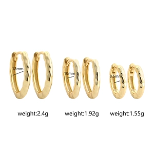 Three sizes of irregular hammered texture S925 sterling silver gold hoop earrings on white