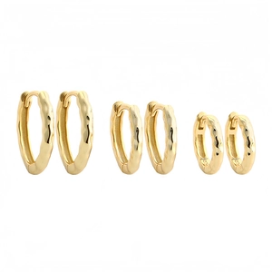 Three pairs of gold-plated S925 silver hammered hoop earrings in small, medium, and large sizes