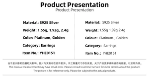 Specifications chart for S925 sterling silver hammered earrings in gold and white gold