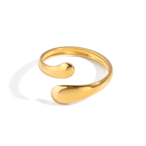 Polished 18K gold plated stainless steel open ring with minimalist teardrop design