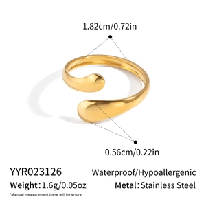 Detail showing 1.82cm diameter and 1.6g weight of gold stainless steel teardrop ring