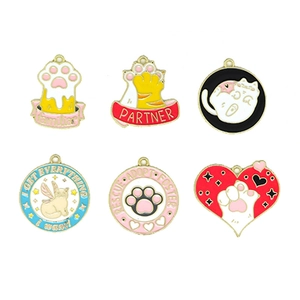 Collection of colorful cartoon cat paw and round alloy drip oil charms for DIY jewelry