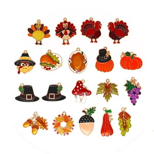 Assorted Thanksgiving DIY alloy enamel charms with turkey pumpkin and maple leaf designs