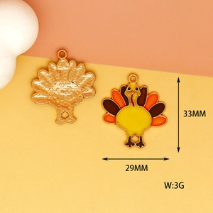 Detailed dimensions of Thanksgiving Turkey alloy drop oil pendant for DIY jewelry