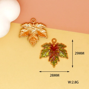 Detail view of maple leaf charms with dimensions 28x29mm and weight 2.8g