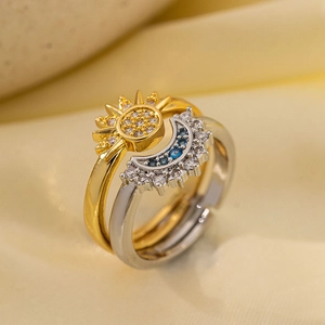 Vintage magnetic sun and moon stacking ring set with sparkling zirconia accents