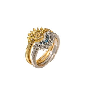 Vintage magnetic sun and moon stacking ring set with stones in gold and silver plating