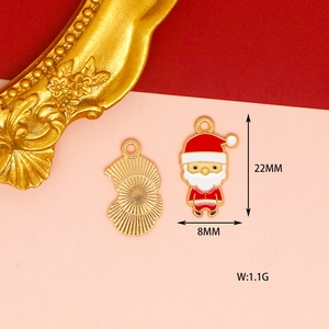 Detalles del colgante esmaltado de Papá Noel con dimensiones y vistas frontal y trasera