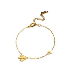 Bracelet en acier inoxydable doré avec breloques étoile et avion en papier et fermoir