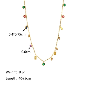Set di gioielli in acciaio al titanio con collana con frange di zirconi colorati e catena