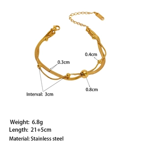 Layered gold-plated stainless steel bead chain necklace for women with punk aesthetic
