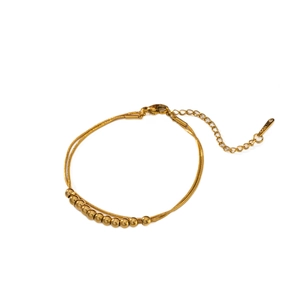 Double-layered 18k gold plated stainless steel bead chain bracelet for women