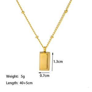 Polished gold rectangular pendant necklace with satellite chain and 40+5cm length