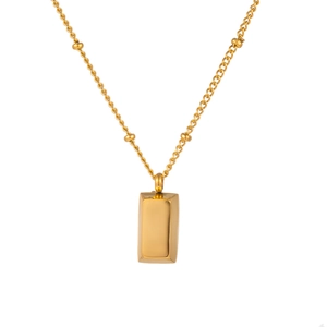 Titanium steel gold bar necklace with station beads and rectangular polished pendant