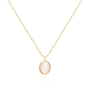 Elegante 18K vergoldete Titanstahlkette mit weißem Katzenaugen-Opal-Anhänger und Büroklammerkette