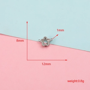 Detailed technical dimension view of a silver stainless steel star charm connector, 12x8mm