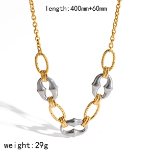 18k gold plated bicolor stainless steel link necklace with 400mm+60mm length