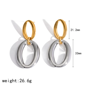 18k gold and silver two-tone stainless steel oval hoop drop earrings for women