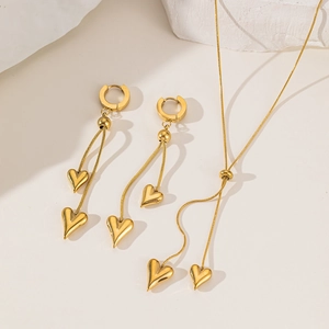 Collana E Orecchini A Cuore Gioielli Acciaio Inossidabile Lunga Nappa Goccia Per Donna Moda Elegante Tono Oro