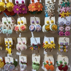 Colorful handmade woven straw earrings collection for summer beach vacation style