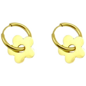 Boucles d'oreilles fleurs dorées minimalistes en acier titane avec anneau élégant
