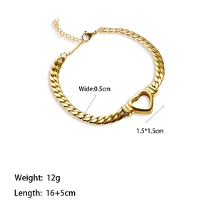 Gold plated Cuban link heart necklace in stainless steel featuring a hollow heart pendant