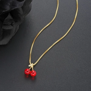 Collier Pendentif Cerise Douce Plqué Or Acier Titane Cuivre Zircone Feuille Bijoux Style Frais pour Femme Chaîne