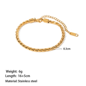 Bracelet en acier inoxydable plaqué or 18K de 3mm avec chaîne réglable et fermoir