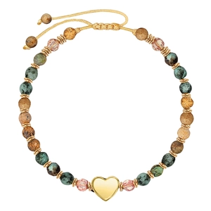 Natural African Pine Stone Beaded Bracelet Heart Sunflower Cross Charm Adjustable Boho Fashion Jewelry For Women Gift