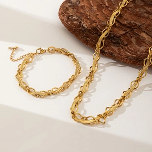 Twist Woven Necklace And Bracelet Stainless Steel 18K Gold Plated Snake Blade Chain Niche Fashion Jewelry For Women