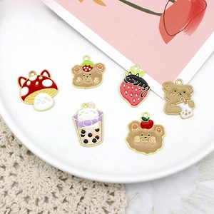 Schattige Cartoon Kat Beer Emaille Legering Hangers Voor DIY Oorbellen Ketting Sieraden Maken Koreaanse Stijl Aardbei Paddestoel Melk Thee