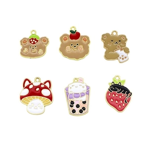 Set van 6 schattige dieren emaille bedeltjes voor DIY oorbellen en sieraden maken