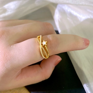 Exquisite 18k gold plated double layer star ring with sparkling cubic zirconia for women