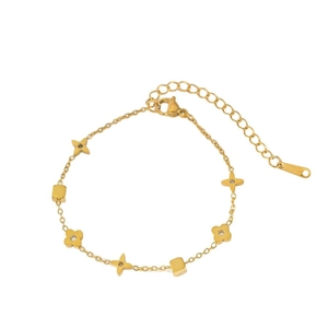 Golden clover and star charm necklace made of titanium steel with lobster clasp for women