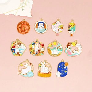 Collection of festive Mid-Autumn Festival rabbit enamel charms for DIY jewelry making