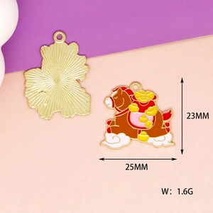 Enamel horse charm pendant with gold ingots for DIY jewelry making, size 25x23mm