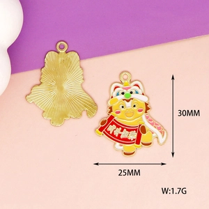 Detailed enamel horse pendant with lion dance costume showing 30x25mm dimensions.